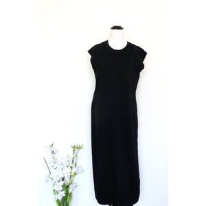 NEW! GSTQ Short Sleeve Cotton Midi Dress Mesh Shoulder Detail Black SZ M